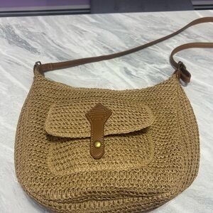 Woven Straw Crossbody Bag in Tan